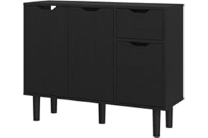 Panana Sideboard Living Room Storage Cabinet with 2 Doors 2 Drawers Wooden Side Cabinet (Black)