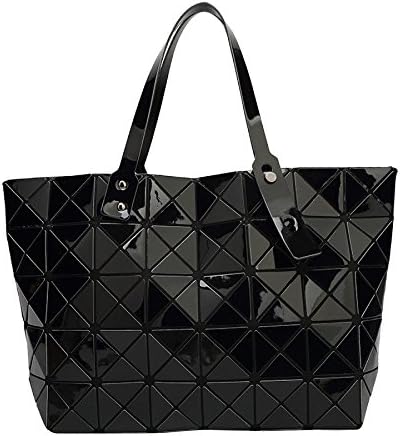 Ladies Fashion Geometry Tote Bag Shoulder Bag Top Handbag,Black-OneSize