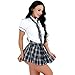 Price comparison product image dPois Sexy Women's Short Sleeve School Uniforms Cosplay Costumes Shirt with Pleated Skirt Tie Sets White,Navy Blue Large