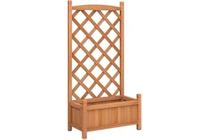 vidaXL Jardinière avec Treillis, Lit Surélevé, Bac à Fleurs, Pot de Plantes, Boîte à Fleurs Jardin Patio Terrasse, Marron Bois Massif de Sapin