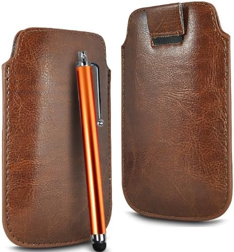BROWN SUPERIOR PU SOFT LEATHER PULL FLIP TAB CASE COVER POUCH & HIGH SENSITIVE STYLUS PEN FOR BLACKBERRY PORSCHE P9981 BY N4U ACCESSORIES