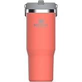 Stanley The IceFlow Flip Strohhalm Becher aus hochwertigem 18/8-Edelstahl, Farbe: Guava, Fassungsvermögen: 0.89l, Größe: Ø9 x