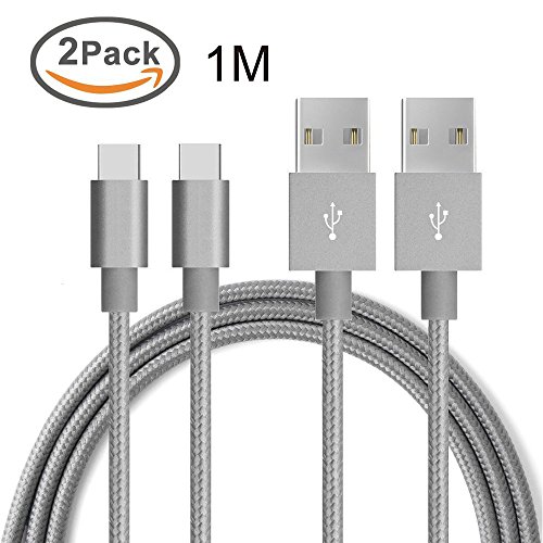 USB Type-C Kabel Nylon-lebenslange Garantie-TUOYA USB-C Ladekabel auf USB3.0 mit Nylon, Daten & Lade Type-C Datenkabel mit Aluminium Stecker für Samsung Galaxy S8 / S8 Plus, LG G5, Lumia 950xl/950, Nexus 5x/6p, OnePlus 3, und andere Type-C unterstützte Geräte (2pack-3,3ft/1m, Grau)