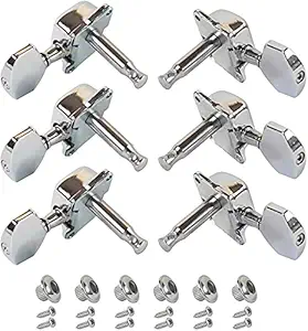 TECHBLAZE 6 Pcs Guitar Keys for Acoustic Guitar Chrome Tuning Pegs Keys 3 Left 3 Right Guitar Machine Heads Knobs With Strap Button Locks Guitar Keys 3R+3L 6 pieces- Chrome