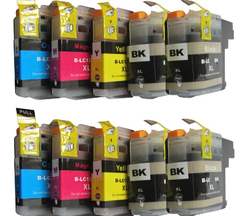 10 komp. XL Druckerpatronen mit neuen Chip für Brother MFC j 245 470 650 870 4410 4510 4610 4710 6520 6720 6920 / Brother DCP j 132 152 552 752 4110 - sie bekommen 4 x schwarz 2 x rot 2 x blau 2 x gelb