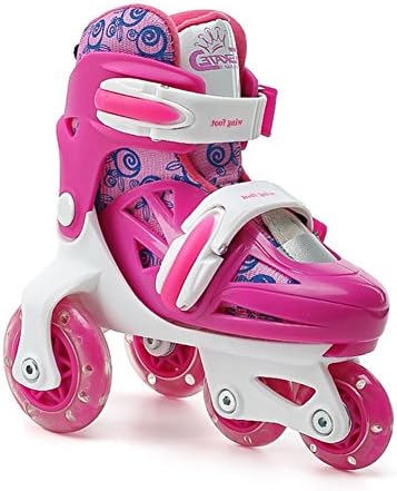 GESIMEI Kids Quad Skates Adjustable Roller Skates for Beginners Boys Girls Washable Roller Boots with Helmet Knee Elbow and Wrist Pads (Rosered, 11.5-1)