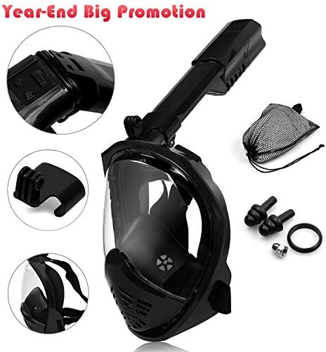 HEROUNION® Cambered Surface Foldable Breath Tube Snorkeling Mask Full Face Diving Mask,180°Wide View Anti-fog Anti-leak Portable snorkel Mask For Kids And Adults(Black L/XL)