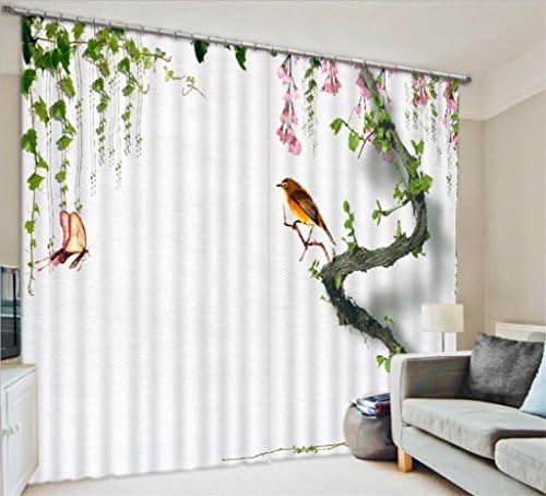 GFYWZ Curtains Polyester 3D Birds Tree branch Visual space Blackout Noise Reducing Drape Modern minimalist Panels for Bedroom Home Decor Insulated Window Drapes , wide 3.0x high 2.7