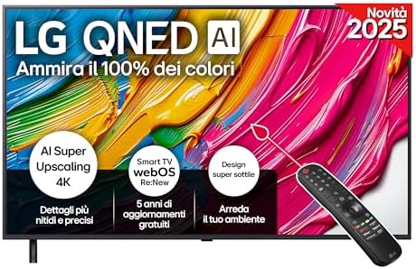 LG QNED AI QNED80 TV 55 pollici, Smart TV 4K, Processore α7 Gen8, Dynamic QNED Color, Design Super Slim, webOS con AI e telecomando puntatore AI, Gaming con VRR 4K@60Hz, 55QNED80A6A 2025