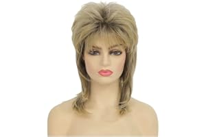 ‎SALAIBS Salaibs Blond Vokuhila Perücken für Damen 80er Kurz Disco Shaggy Perücke Schichtweise 70er Jahre Haar Perücke Natürliche Synthetische Faser Cosplay Rocker Perücke