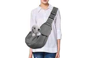 SlowTon Pet Carrier, Doggie Cat Hand Free Sling Carry Dog Papoose Carrier Adjustable Padded Shoulder Strap Tote Bag with Front Pocket Safety Belt Outdoor Traveling Puppy Carrying for Walking Subway