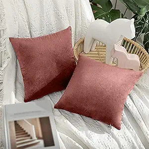 Mellifluous Decorative Holland Velvet Cushion Square Pillow Covers Pillowcases for Sofa Bedroom with Invisible Zipper Inches Sets of 2 (16x16, Peach)