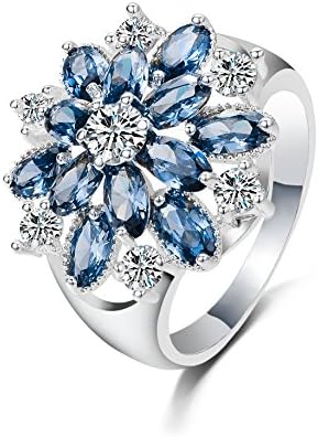 Titanium crystal zirconia size rings for women daisy wreath stacking ladies ring silver Sky Blue Topaz