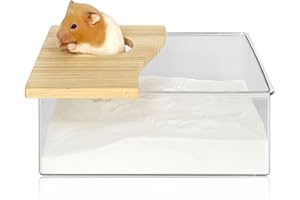 HOMURY 1 sztuka kąpiel z piaskiem dla chomików: akrylowy pojemnik kąpielowy dla chomików, akcesoria z półpokrywą z litego drewna, toaleta dla chomika, dla szynszyli, złotych misiów, Gerbil