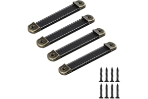 SYDARSYN 4 piezas Tiradores de Cuero para Muebles Cocina Cuero Manilla de Armario Puerta de Cajón Pomos Manija del Gabinete Cuero Tiradores para Armario Cajones Perillas 96 mm