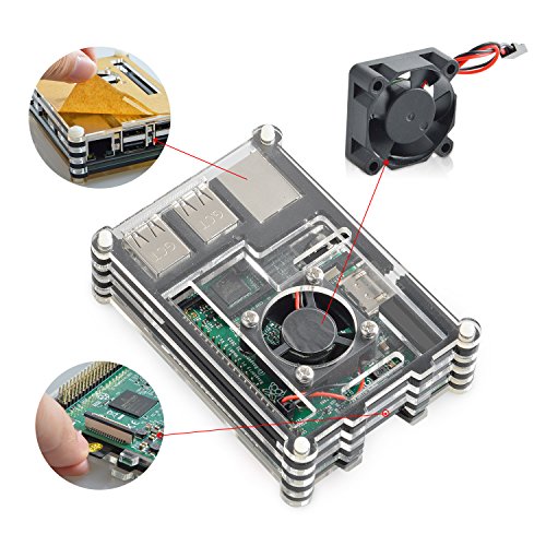 Aukru 9 Capas Caja de Refrigeraci  n   Micro USB 5V 3000mA Cargador con Interruptor   disipador de Calor   Mini Ventilador   4 Tornillos y Destornillador para Raspberry Pi 3 Modelo B