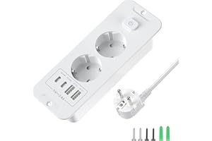 KEAGAR Gniazdo wpuszczane 2-drożne, listwa zasilająca wbudowana z 2 USB, gniazdo stołowe z 2 USB C, gniazdo wpuszczane na blat stołu, kabel 2 m, kolor biały