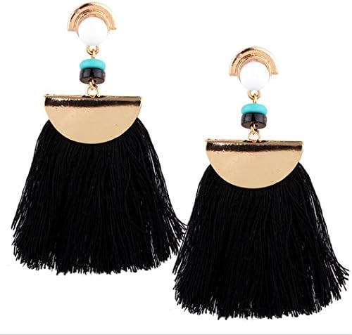 Women's earrings European and American personality Long tassel earrings studs , Black