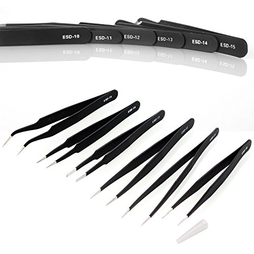 Neuftech 6x Pinzette Set antistatisch,edelstahl Pinzetten,spitz und gebogen ESD10-15 präzise Reparaturset - 2