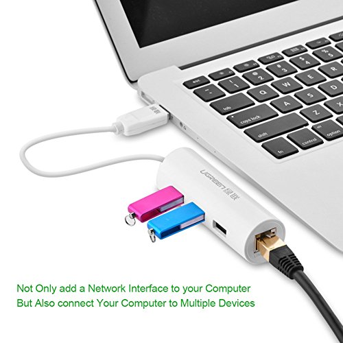 UGREEN 3 Ports USB 2.0 Hub mit rj45 Lan Fast Ethernet Netzwerkadapter Konverter 100 Mbps für Windows 10/8.1/8/7/Vista/XP,Mac OSX 10,6 bis 10.11,Linux und Chrome OS,Chromebook, PC oder Laptop Weiß - 2