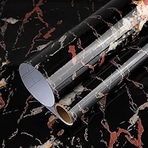 JAAMSO ROYALS Black Color Red Lines MarbleWallpaper - Self Adhesive, Waterproof for Home and Wall Decoration Wallpaper (60 CMx 200 cm , PVC Vinyl)