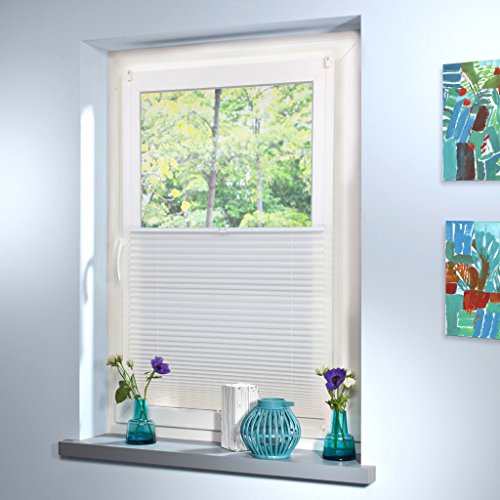 Plissee Faltrollo Rollo Jalousie Faltstore von Mass-Gardinen-Shop Sichtschutz Klemmfix ohne Bohren mit Klemmträger 90cm x 130cm (Weiß) - 4