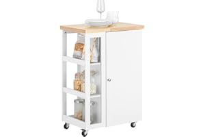 SoBuy Carrito Cocina con Ruedas y estantería Lateral Mueble Auxiliar Blanco con Armario de una Puerta Carro Organizador de Cocina para almacenaje y preparación de Alimentos, 60x92x45cm FKW75-WN