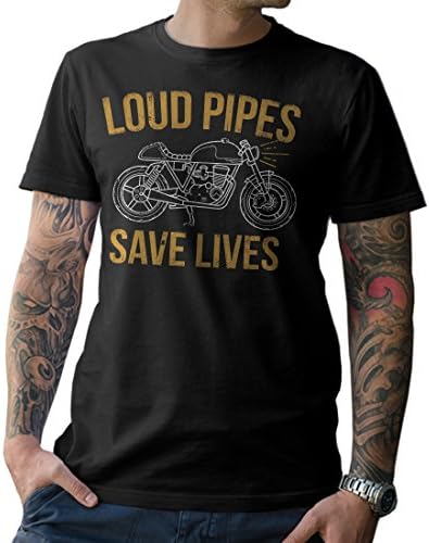 NG articlezz Biker Shirt, Loud Pipes Save Lives, Motorcycle, S - XXL - Black/Black, L