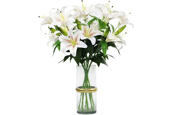 Olrla konstgjorda 60 cm liljor, 8 blommor, 4 ädelstenar, 3D-tryck konstgjorda blommor, tiger lilja, för bröllop, hem, hotell, kontor dekoration (gradient champagne)