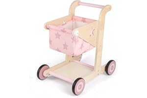 Asweets 2 in 1 Girello in Legno per Bambini, Passeggino per Bambole a Spinta e a Traino, Carrello Della Spesa per Bambini e Bambine, Primi Passi Giocattolo Baby push Walker (Rosa)