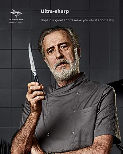 MAD SHARK Steakmesser 4,5-Zoll-Steakmesser, 4er-Set,Bester Deutscher High Carbon-Edelstahl mit Ergonomischem Griff, Beste Wahl für Die Küche zu Hause und den Esstisch - 6