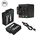 Price comparison product image Mibote Rechargeable Battery 2 Pack and 3-Channel Charger for GoPro Hero 2018,GoPro HERO 5 Black,GoPro HERO 6 Black (Compatible with Firmware v02.51, v02.00, v01.57 and All Future Firmware Update)