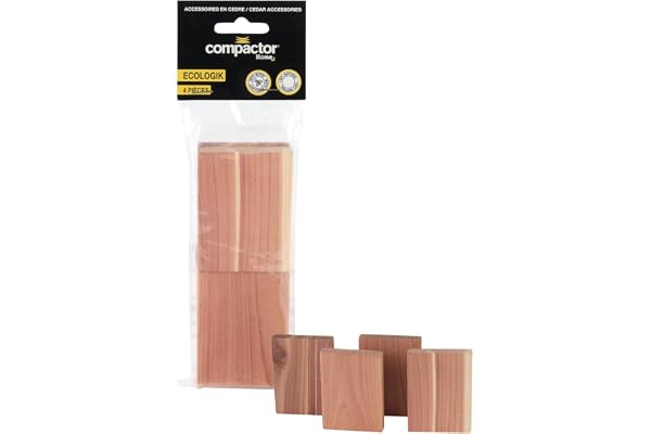 Compactor Malavvisande Naturliga Cederträblock, för Lådor och Garderober, Naturliga Klädfräschare, Rött Cederträ, 5,5 x 1 x 7,5 cm, Brun, Paket om 4