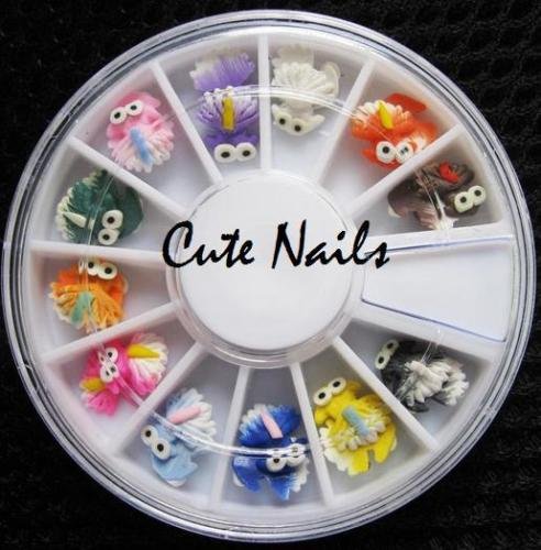 Superior Quality Fabulous Fimo 24 Fish On Plate 3D Fish in Wheel 12 Colours Cute Nails