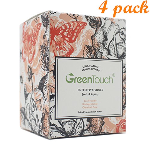 GreenTouch 4 Pack All Natural Konjac Facial Sponge | Remove the Oily & Exfoliating | Deep Cleansing | Improved Texture | Plant Fiber 100% Biodegradable | Family Pack | The Gift for Mother's Day