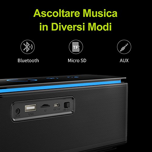 ZEALOT - S7 Altoparlanti Touch Control Bluetooth Speaker Wireless,10000mAh Banca di Potere/26W/LED Lignt/3,5mm AUX/TF Card per Iphone /Smartphone Android/Mac/Tablet PC,ecc-NERO