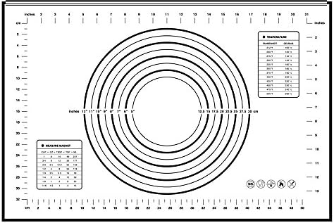 Alxcio Silicone Cooking / Baking Mat Pastry Mat with Measurements Flexible Non-Stick Fondant Rolling Mat Size 40*60cm,8 circles Dough / Biscuit / Cookie Tool Black