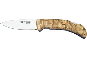 VWPEYY Navaja Cudeman 325-D con hoja de acero böhler N-690Co de 9,5 cm y empuñadura de abedul rizado con separador azul para Caza, Pesca, Supervivencia y bushcraft + Portabotellas Regalo