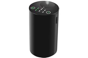 KONCHILE Diffusore senza acqua per oli essenziali per casa, funzionamento a batteria, senza fili, con temporizzazione e 3 livelli di nebbia, auto, camera da letto, ufficio, lega di alluminio nera (nero)