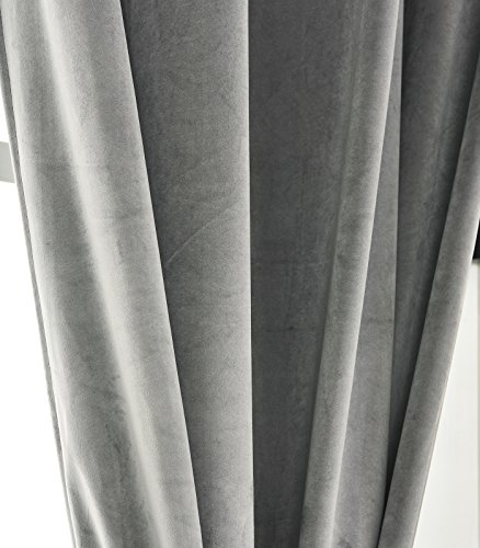 WOLTU® #490 Gardinen Vorhänge blickdicht mit Ösen , ULTRA schwere beflockte Thermogardine Verdunkelungsgardine , Plüschvorhang Verdunkelungsvorhang Ösenschal , 135×245 cm , Hellgrau - 4