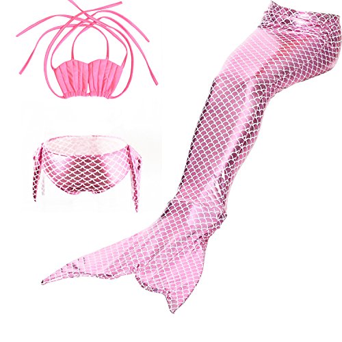 HHD 3Pcs establece bañadores niña Traje de baño Bañador De Sirena Disfraz De Princesa Bikini niña Cola de sirena para nadar las niñas bikini de traje de baño