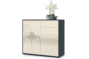 ‎VLADON Vladon Sideboard Ben, Made in Germany, Kommode mit 2 Türen und 2 Schubladen, Schwarz matt/Creme Hochglanz (79 x 74 x 36 cm)