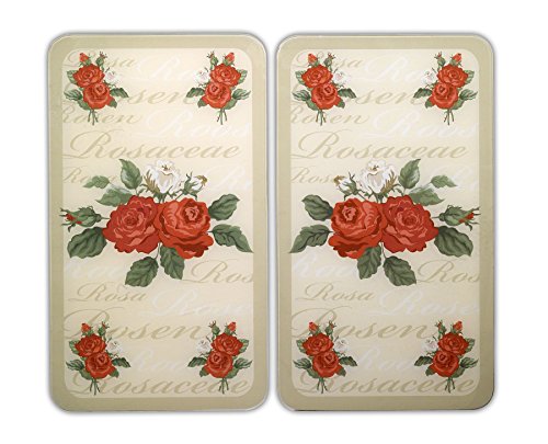 WENKO 2521447500 Herdabdeckplatte Universal Rosen - 2er Set, für alle Herdarten, Gehärtetes Glas, 30 x 1.8-4.5 x 52 cm, Mehrfarbig