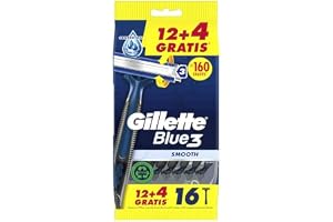 Gillette Blue3 Smidig engångsrakhyvlar för män, tre rakblad med 40° svängbart huvud och smörjband, 12 + 4 GRATIS (totalt 16 st)
