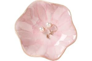 Binoster Ceramiczne naczynie na biżuterię z liśćmi, różowa taca na klucze, nowoczesny uchwyt na biżuterię, małe naczynie na pierścionki, taca na drobiazgi, dekoracja szafki nocnej wystrój pokoju