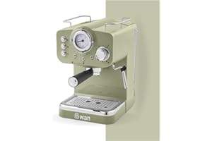 Swan SK22110GN Retro Espresso Coffee Machine with Milk Frother, Steam Pressure Control, 1.2L Detachable Water Tank, 1100W, Retro Green
