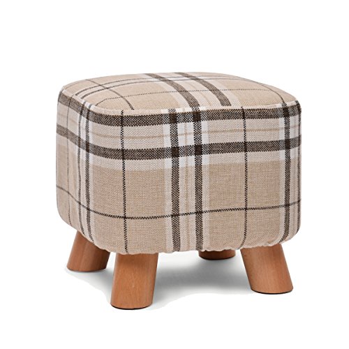 UUSSHOP Square Wooden Wood Support Upholstered Footstool Ottoman Pouffe Chair Stool Fabric Cover 4 Legs and Removable Linen Cover (Tartan)