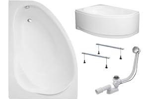 POLIMAT BADLAND Eckbadewanne Eckwanne Marea RECHTS LINKS 150x100 mit Acrylschürze, Füßen und Ablaufgarnitur (LINKS)