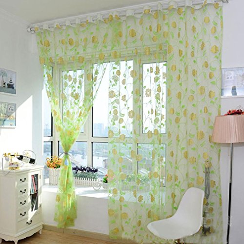 Ouneed Fashion Warm Printing Curtain Floral Screens Bedroom Home Curtain 200X100cm (Green)