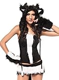 5 teiliges Damen Kunstfell Stinktier Halloween Kostüm Sexy Outfit (UK 8-10)